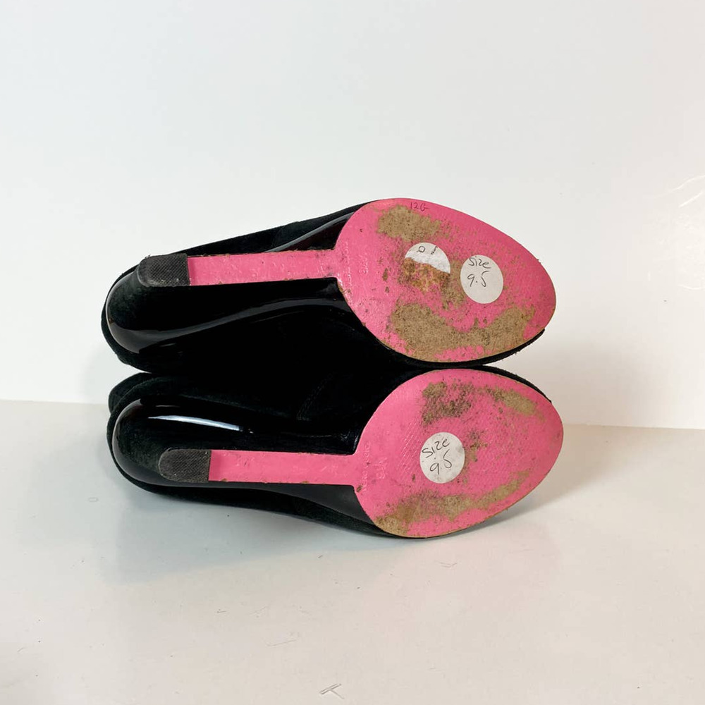 Betsey Johnson Black Suede Peep Toe Skinny Wedge Booties - Picture 7 of 9